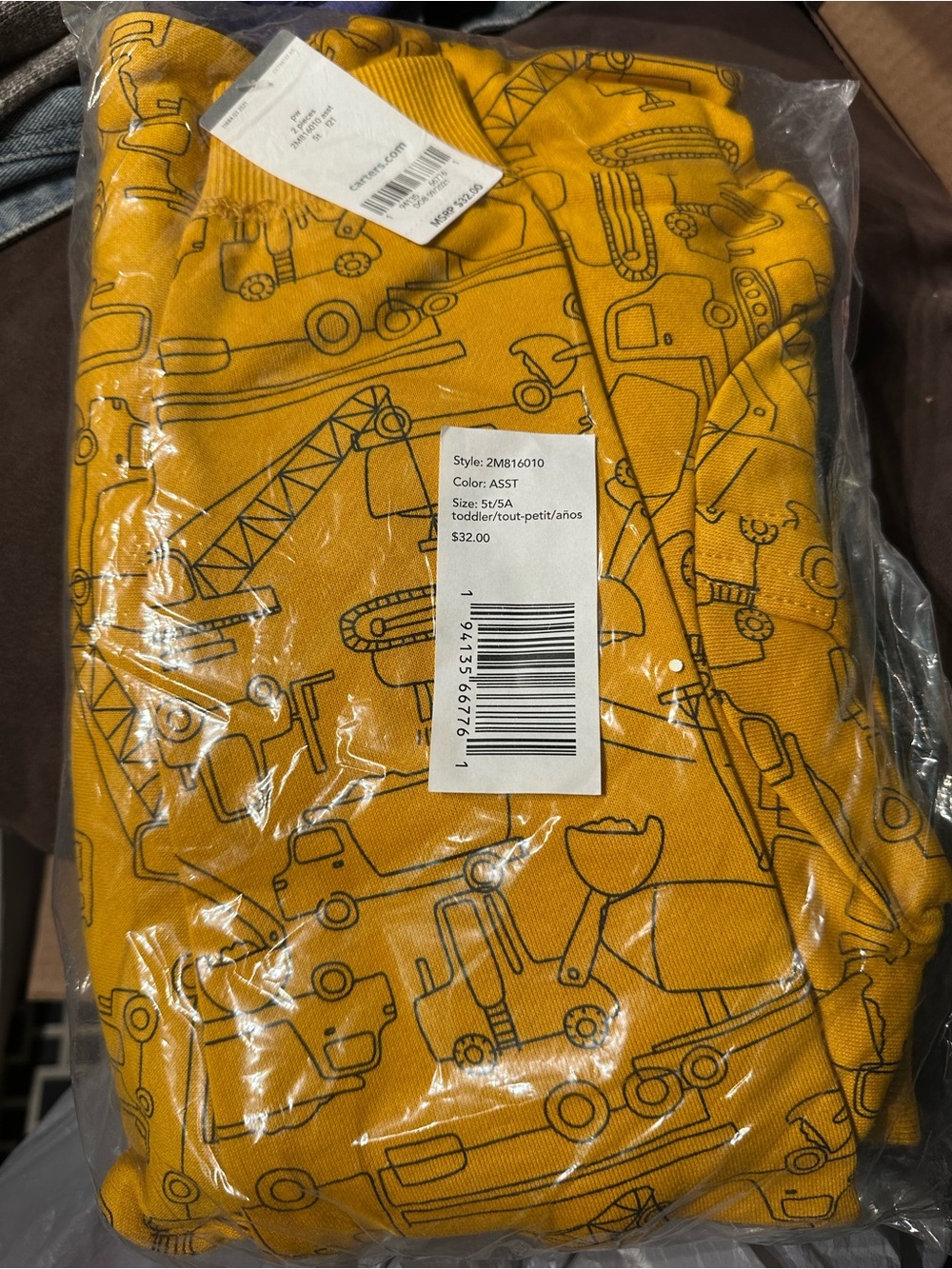 Carter's Toddler Construction Print Matching Set in Mustard Yellow